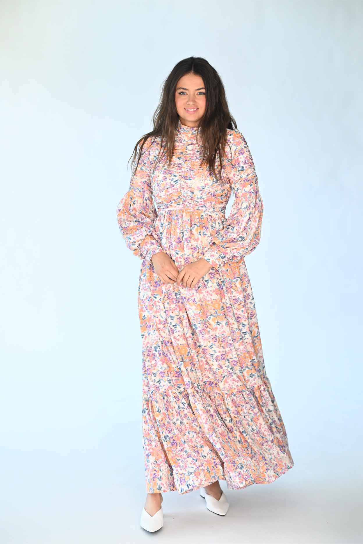 SOIE WATERCOLOR FLORAL DRAPE DRESS