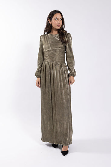 SOIE Metallic Micro Pleated Dress