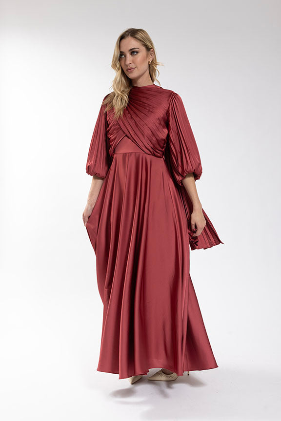 SOIE Pleated Winged Gown