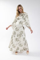 SOIE Flutter Sleeve Leaf Print Gown