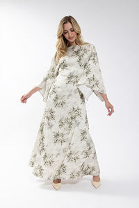 SOIE Flutter Sleeve Leaf Print Gown