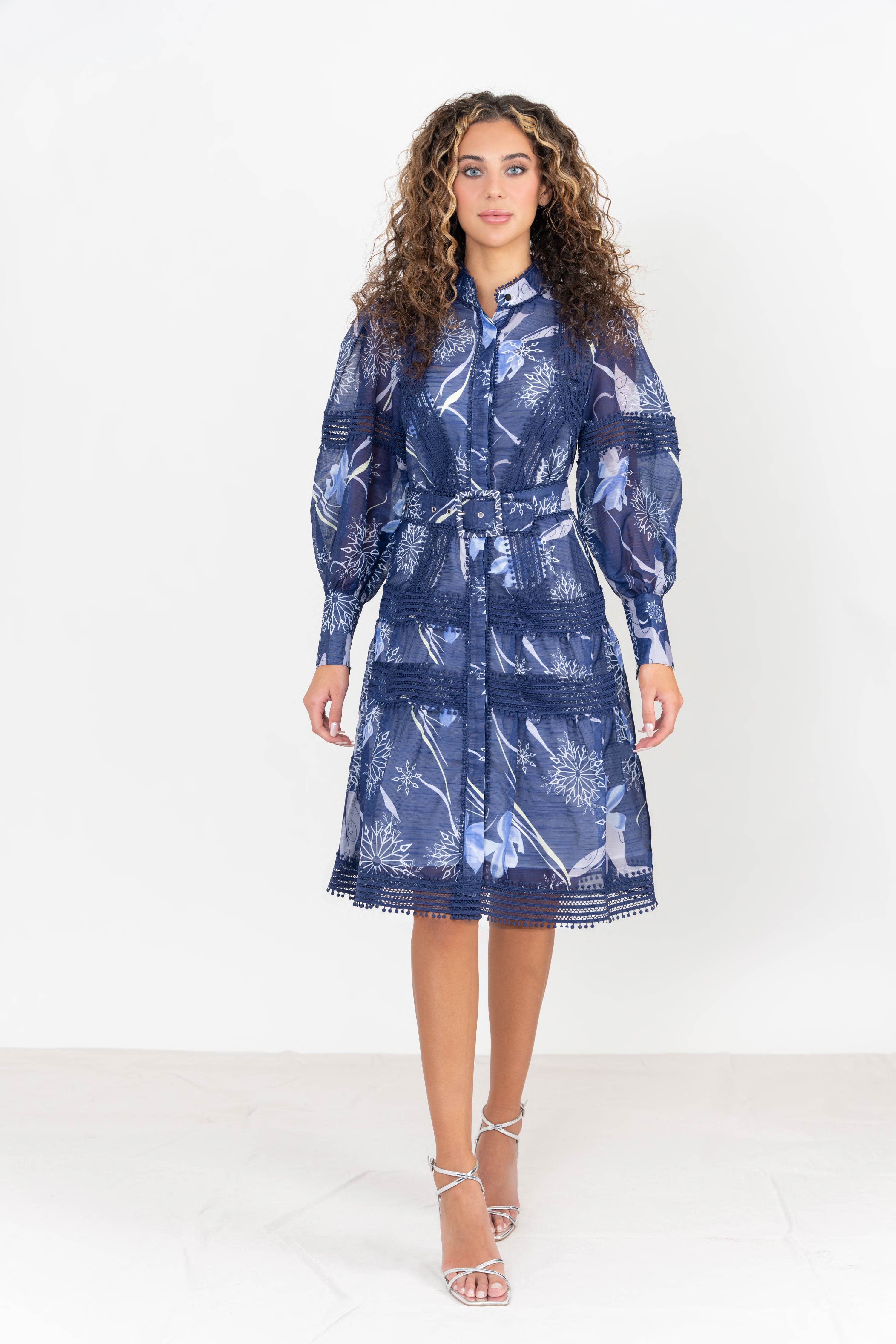 FRONT ROW EMBROIDERED FLORAL BELTED DRESS