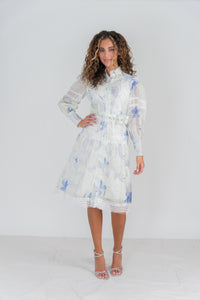 FRONT ROW EMBROIDERED FLORAL BELTED DRESS