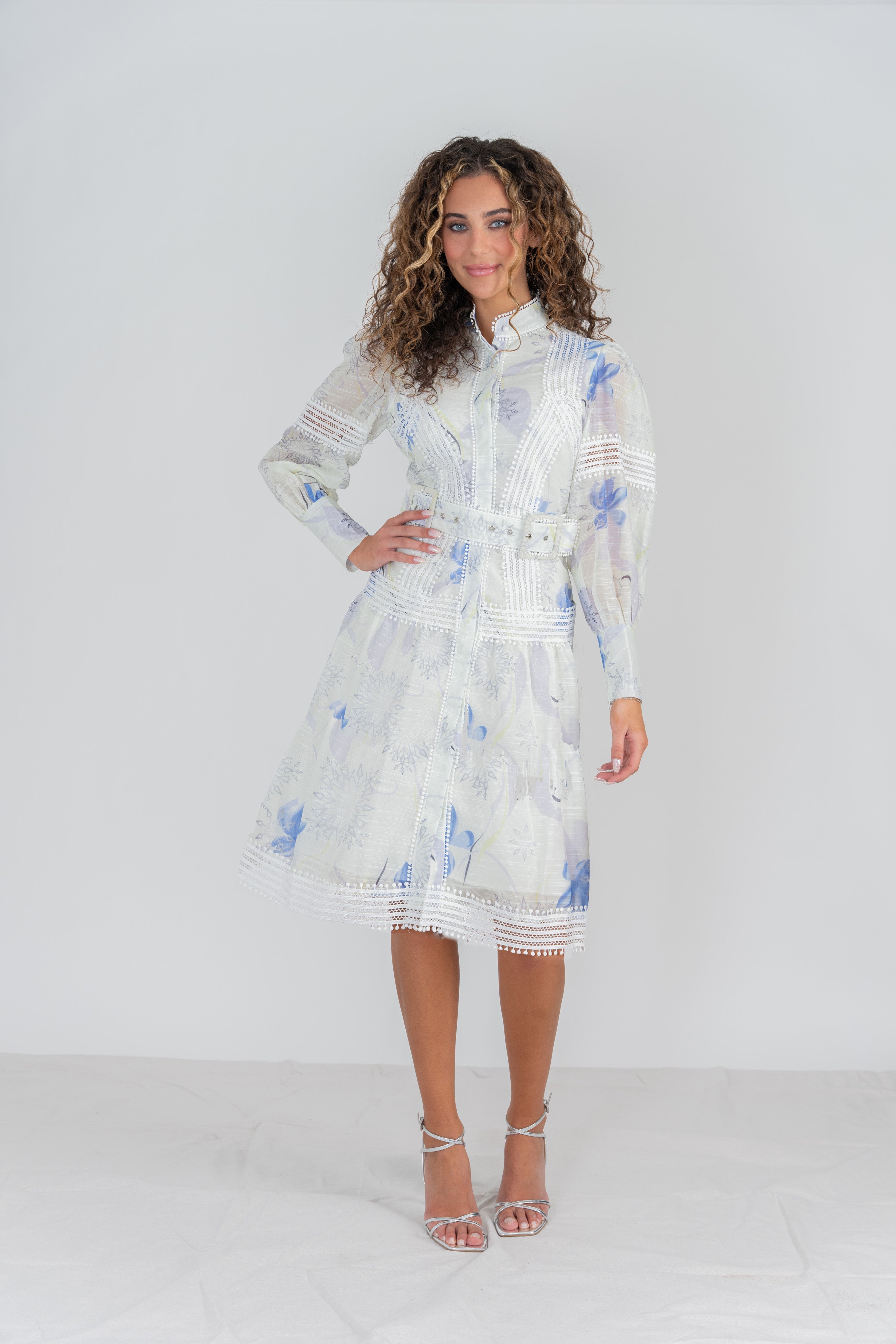 FRONT ROW EMBROIDERED FLORAL BELTED DRESS