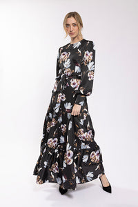 Soie Floral Waisted Teired Dress