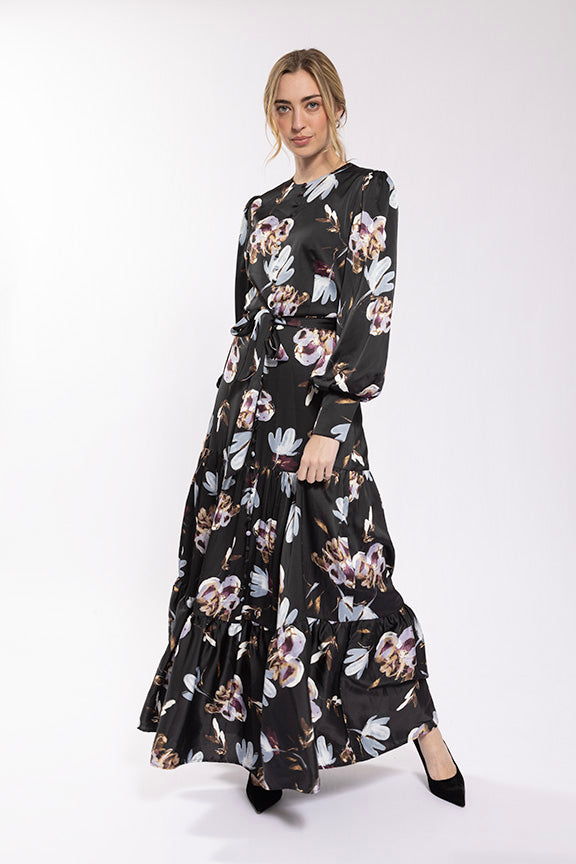 Soie Floral Waisted Teired Dress
