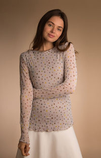 SARA NAVON STAR LAYERED MESH SHIMMER TOP