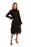 SARA NAVON LACE MINI PLEAT DROP RUFFLE DRESS