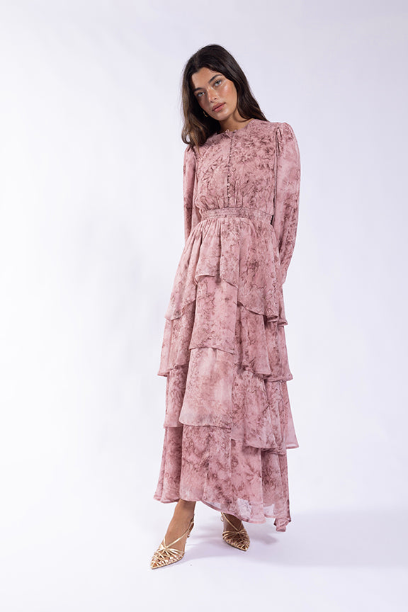 SOIE TIERED CHIFFON DRESS