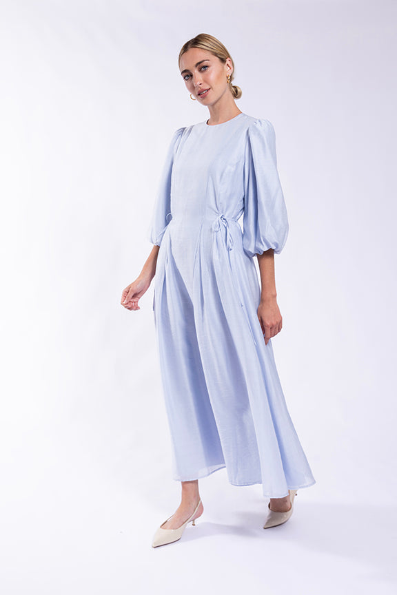 SOIE SIDE TIE PUFF SLEEVE DRESS