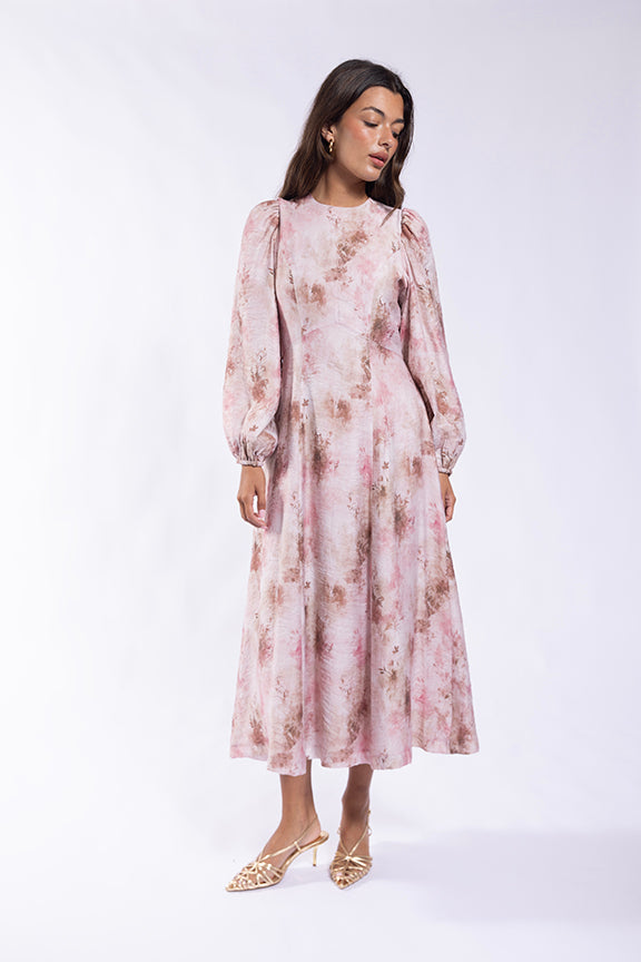 SOIE PRINTED EMPIRE-WAIST DRESS