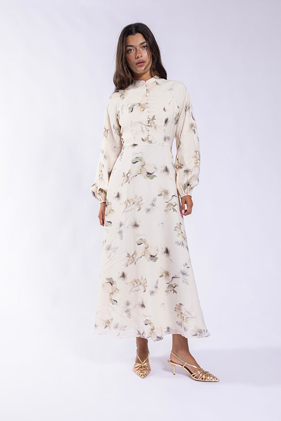 SOIE BLURRED FLORAL MIDI DRESS