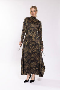 Static Ruched Sleeve Printed Dress