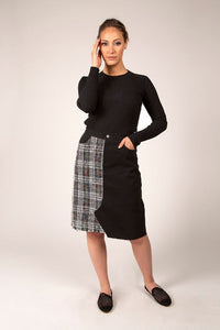 STATIC COMBO TWEED & DENIM SKIRT