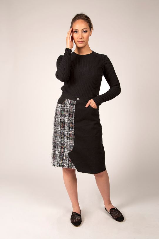 STATIC COMBO TWEED & DENIM SKIRT