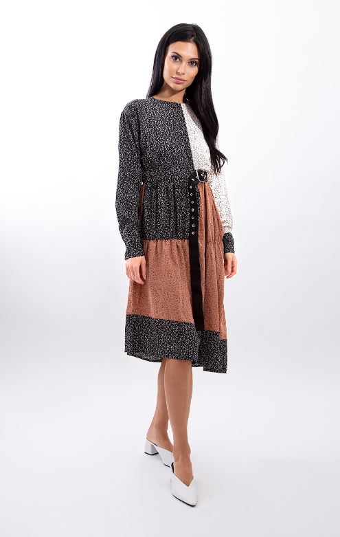 STATIC COMBO FABRIC BUCKLE WAIST DRESS