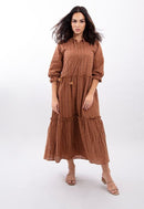 STATIC EYELET TIERED MIDI DRESS