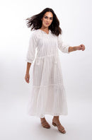 STATIC EYELET TIERED MIDI DRESS