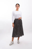 STATIC LEOPARD PLEATED MIDI SKIRT