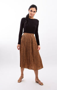 STATIC LEOPARD PLEATED MIDI SKIRT