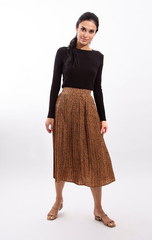 STATIC LEOPARD PLEATED MIDI SKIRT