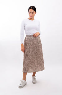 STATIC LEOPARD PLEATED MIDI SKIRT