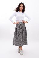 STATIC GINGHAM BELTED MIDI SKIRT