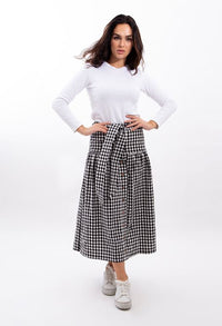 STATIC GINGHAM BELTED MIDI SKIRT