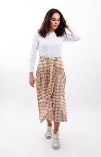 STATIC GINGHAM BELTED MIDI SKIRT