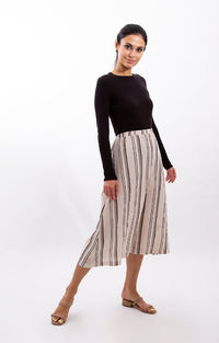 STATIC MULTI STRIPED MIDI SKIRT