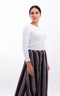 STATIC MULTI STRIPED MIDI SKIRT