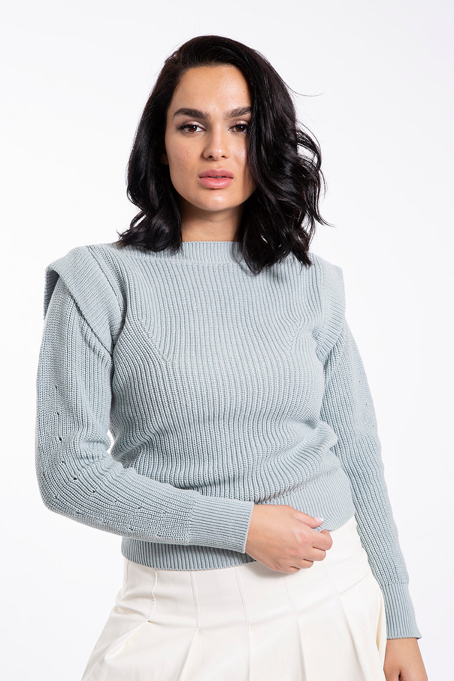 STATIC PADDED SHOULDER SWEATER