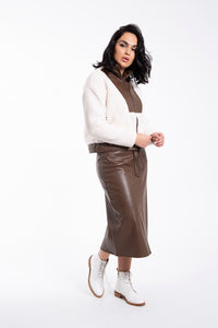 STATIC LEATHER MIDI ALINE SKIRT