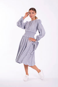 STATIC PLAID TIE CUFF WAISTED DRESS