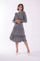 STATIC GINGHAM RUFFLE BIB BLOUSE