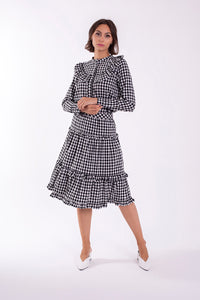 STATIC GINGHAM RUFFLE BIB BLOUSE