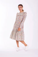 STATIC RUFFLE BIB FLORAL DRESS