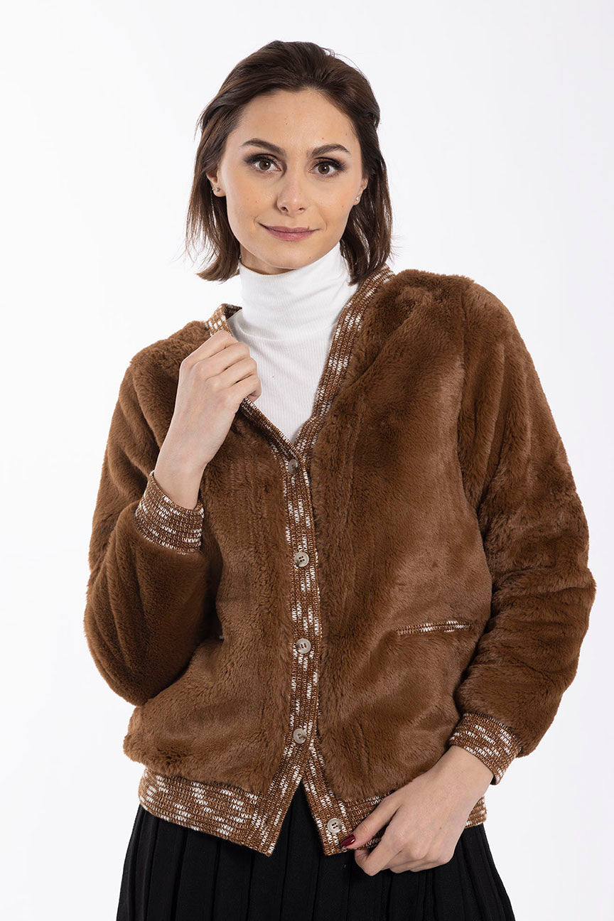 STATIC FURRY CARDIGAN W TRIM