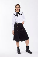 STATIC VELVET BUTTON SKIRT