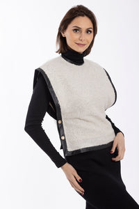 STATIC BOUCLE VEST W LEATHER TRIM