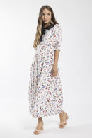 STATIC FLORAL CONTRAST COLLAR DRESS