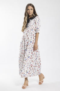 STATIC FLORAL CONTRAST COLLAR DRESS