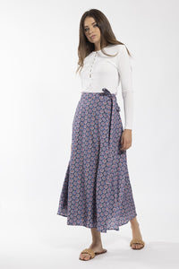 STATIC CIRCLE PRINT WRAP MIDI SKIRT