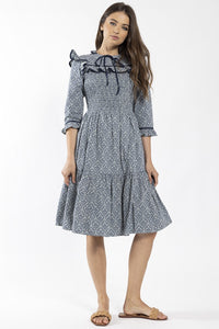 STATIC BAROQUE PATTERN SMOCKED DRESS