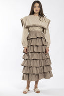 STATIC RUFFLE LAYERED MIDI SKIRT