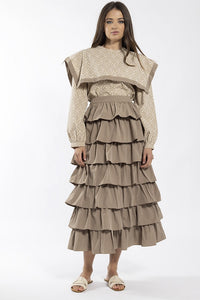 STATIC RUFFLE LAYERED MIDI SKIRT