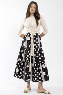 STATIC POLKA DOT TIERED MIDI SKIRT