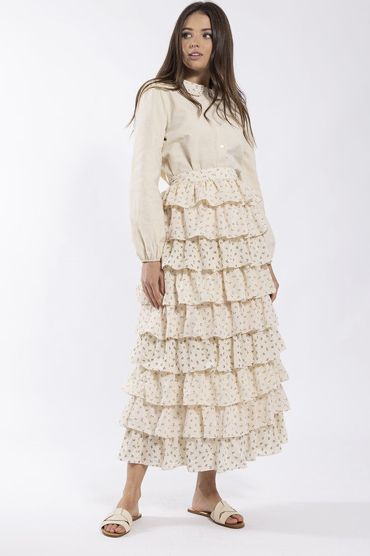 STATIC MULTI FLORAL LAYERED MIDI SKIRT