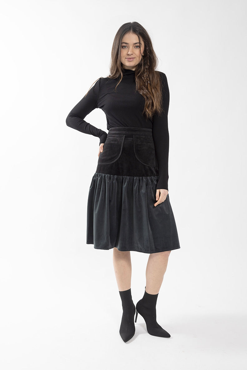 STATIC VELVET COLORBLOCK SKIRT