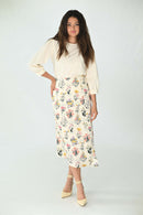 STATIC PRINTED BUTTON DETAIL ASYM SKIRT